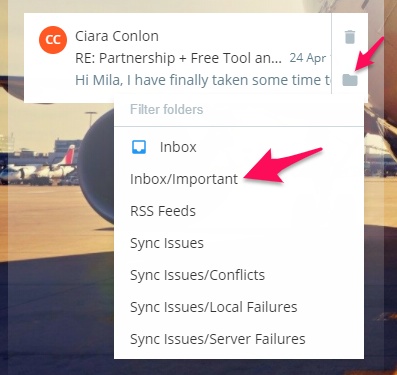 Apply a folder to Inbox Zero Outlook in Flow-e